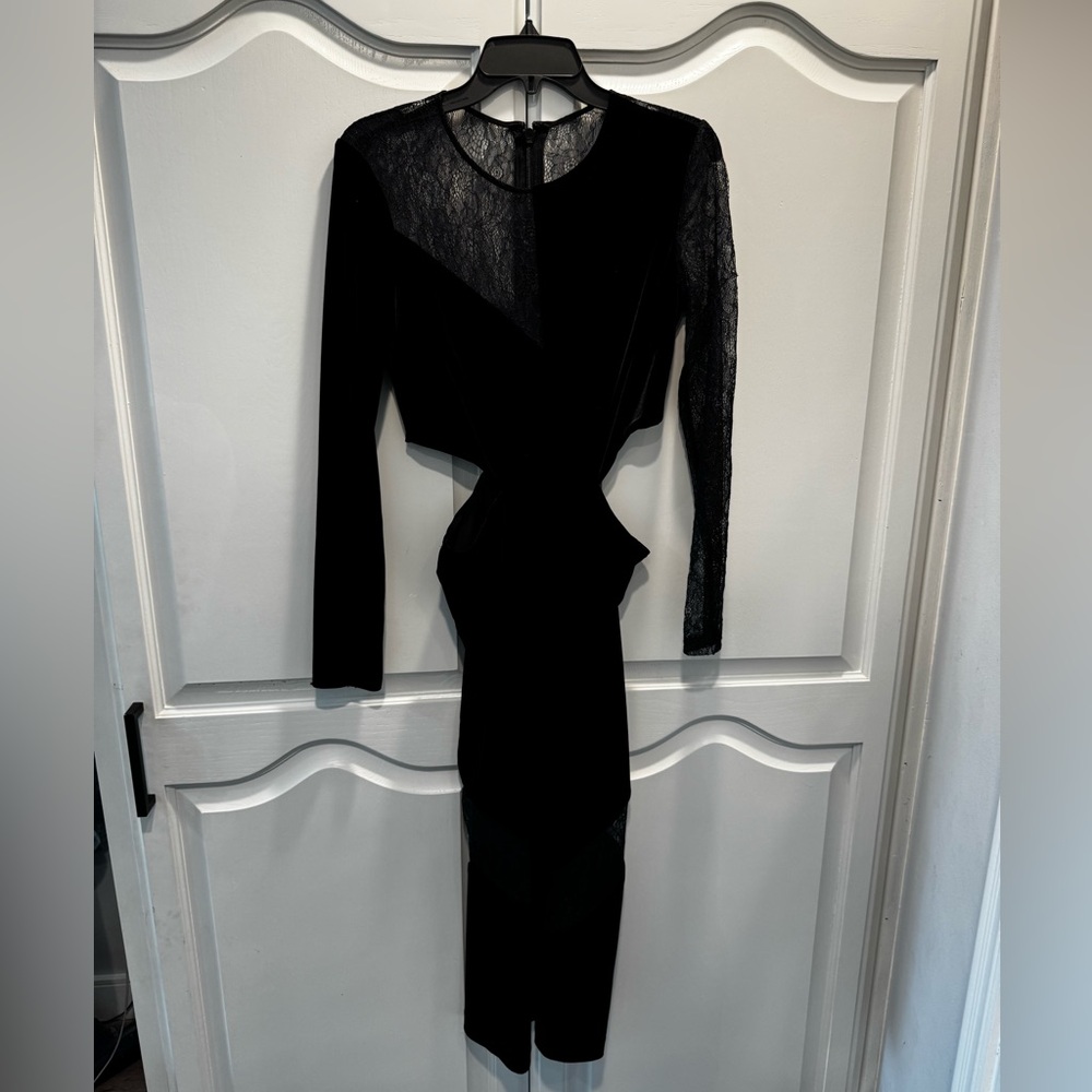 BCBGMaxAzria Black Long-Sleeve Lace-Panel Midi Dress